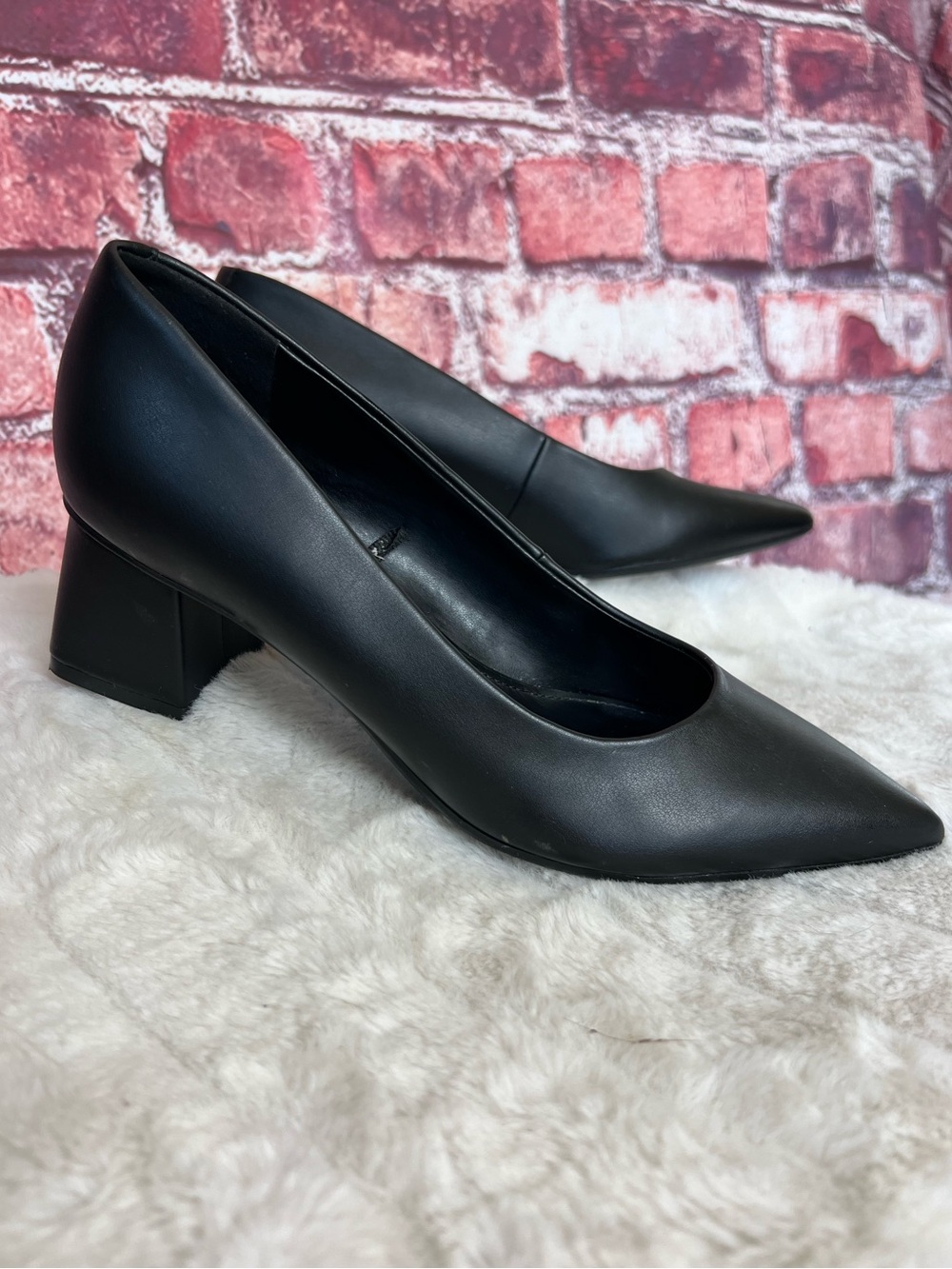 Marc Fisher Black Faux Leather Pointed Toe Block Heel Pumps Size 6
